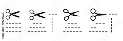 Scissors Cutting Dotted Lines, Coupon Concept Illustration, Isolated on White Background, Discount Voucher Icon, Sale Promotion, Retail Offer, Flat Vector, Clip Art, Business Marketing Design