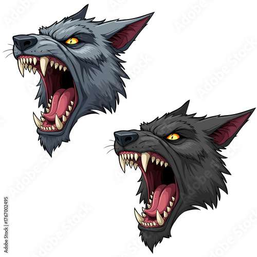 Werewolf Wolf Head Comic Cartoon Wide Open Jaws