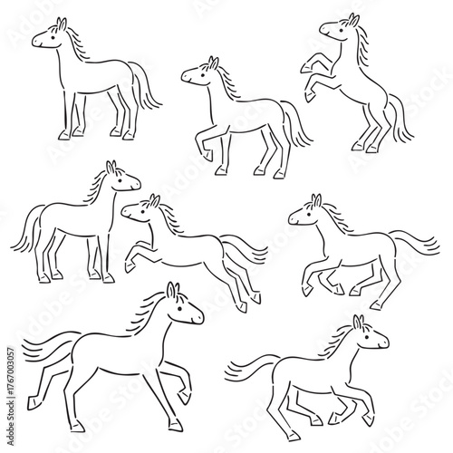 vector illustration of horses line  art