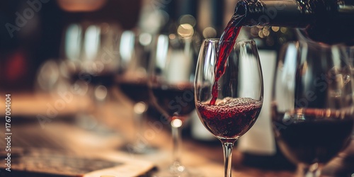 Red wine being poured into glass at wine tasting