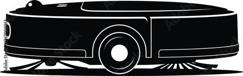 Black silhouette of a robotic vacuum cleaner side view, robot, vacuum, cleaner, cleaning, domestic, appliance, technology, automation, autonomous, floor, dust, dirt, hygiene, home, house, modern, devi