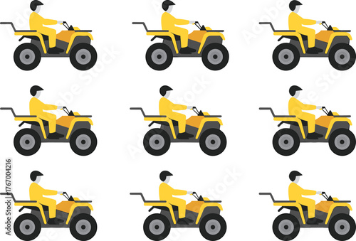 Man riding yellow ATV quad bike, off road vehicle illustration, extreme sport adventure, flat vector design