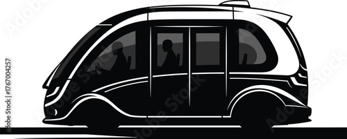 Futuristic autonomous pod vehicle with passengers transport, autonomous, vehicle, pod, futuristic, transport, transportation, future, modern, technology, electric, car, auto, automobile, passenger, ca