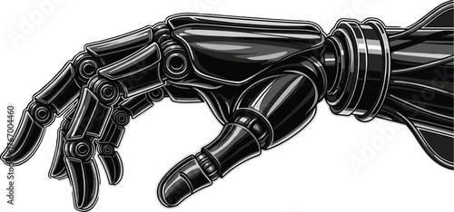 Glossy black robotic hand with articulated fingers and wires, robot, hand, robotic, mechanical, artificial, limb, technology, glossy, black, articulated, fingers, thumb, wires, joints, futuristic, mac