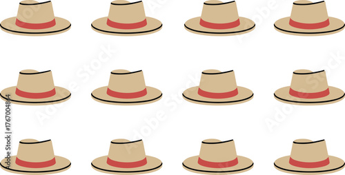 panama hat pattern vector, summer beach style, elegant straw design, fashion accessory illustration, seamless background art