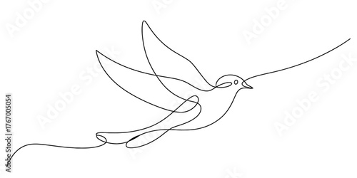 Continuous one line drawing of a bird in flight with flowing tail feathers art vector