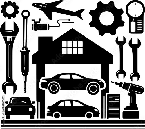Vector art of car repair and maintenance service icons
