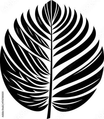 Vector art of black silhouette of a round palm leaf