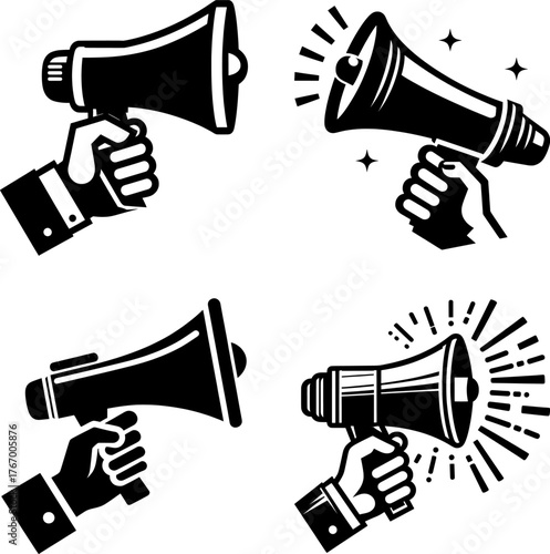 Vector art of set of hands holding megaphones