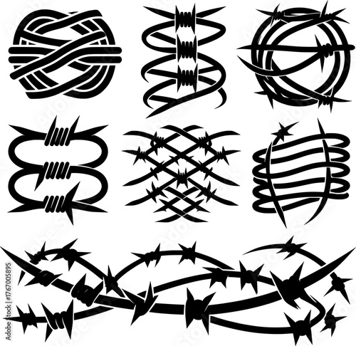 Vector art of collection of barbed wire designs