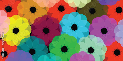 Colorful Floral Delight: An eye-catching arrangement of vibrant, layered floral pattern creating a lively and refreshing ambiance.