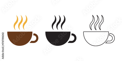Vector coffee cups set with steam illustrations