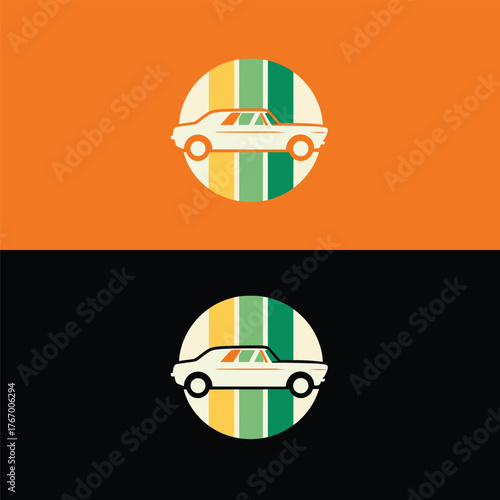 Classic car logo design in a circle, a vintage themed logo with a retro and nostalgic style, perfect for a car dealership, a car repair shop, or a car club