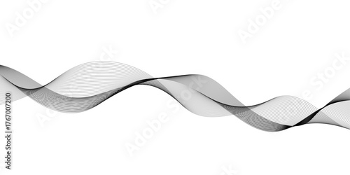 Wavy business curve lines on transparent background. Abstract ocean wave line background. Wave swirl, frequency sound wave, twisted curve lines with blend effect	
