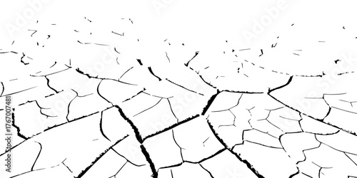 Cracked dry earth texture symbolizing drought and global warming. High-contrast black and white cracked soil background perfect for environmental design, climate change, or natural texture projects.