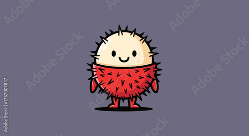Adorable cartoon character with a spiky red exterior, smiling, and simple limbs