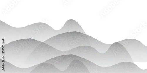Grain stippled glacier or mountains snow landscape. Vector illustration black dotted particle terrain, stippling peak, icy rock or alpine silhouettes.