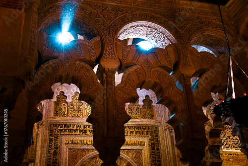 interior detail iluminated mosque of Cordoba