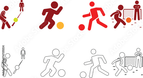 Ultimate Dynamic Football (Soccer) Player and Match Icon Set Kicking, Dribbling, and Action (Flat, Silhouette, and Outline Vector)