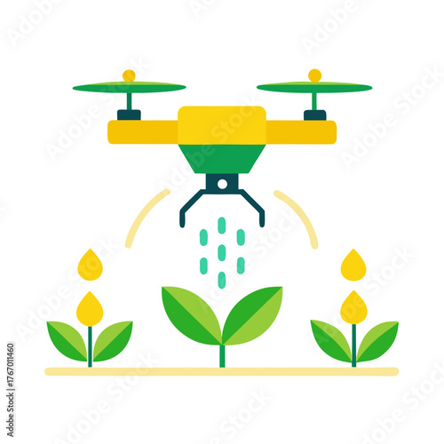 Agriculture Drone Spraying Crops Icon: Smart Farming & Pesticide Application | Minimal Flat Vector