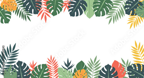 Tropical plant leaves border with white space for text, vibrant and fresh design.