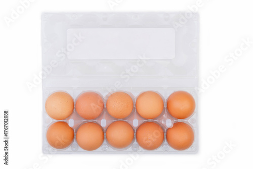 Plastic egg carton isolated on white background