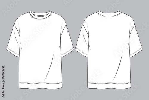 Plain White Oversized T-Shirt Template for Design Mockup.
Empty Cotton Crew Neck Tee Flat Lay Apparel Outline.
Basic White Short Sleeve T-Shirt with rib hem.
White T-Shirt Front and Back flat sketch.
