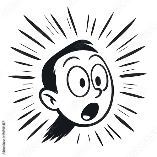 Surprised cartoon face illuminated by sudden light