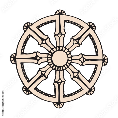 Illustration of a dharma wheel isolated on white background symbol of buddhism and represents the teachings of buddha