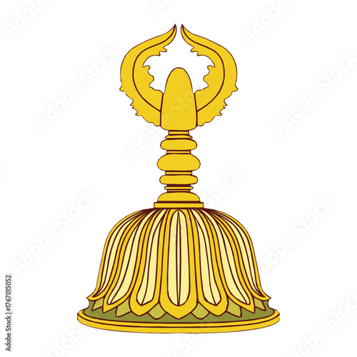Illustration of a golden buddhist stupa with intricate details isolated on white background