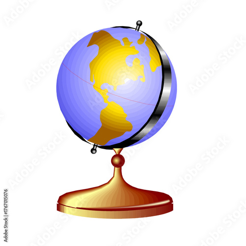 Illustration of a globe isolated on white background, showcasing continents and oceans, perfect for educational use