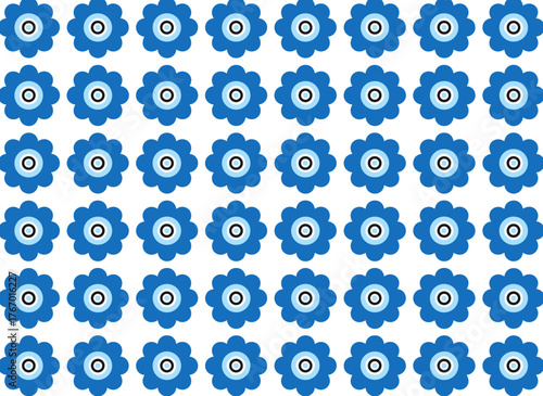 This seamless pattern features a Turkish evil eye bead flower and tile, offering an oriental vector background ideal for wallpapers, pattern fills, web page backgrounds, surface textures, and