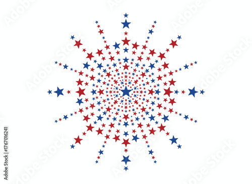 Red and blue patriotic fireworks featuring stars for the Fourth of July
