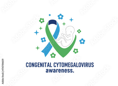 The US National Congenital Cytomegalovirus Awareness Month is represented by a ribbon, a child, and a flower