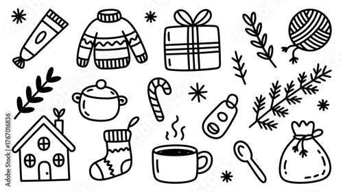 Vector art of hand drawn winter doodles for christmas time