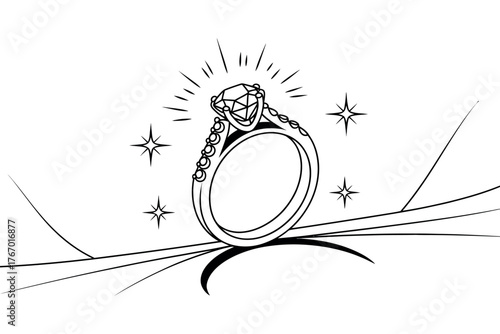Vector art of diamond ring with sparkles, jewelry concept