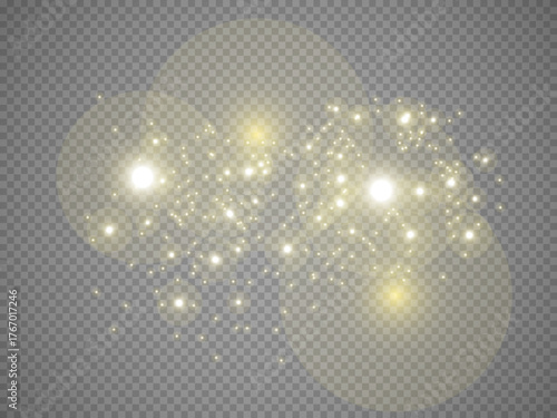 Gold Sparkle Transparent PNG Overlay​, Magical Golden Glitter Burst Effect Transparent​, Shimmering Gold Light Sparkles PNG