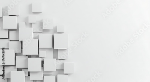 Abstract arrangement of white rectangular blocks isolated on cream beige background