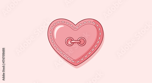 A cute pink heart-shaped button with decorative stitching around its perimeter and interlocking buttonholes, rendered in a sweet, gentle style.