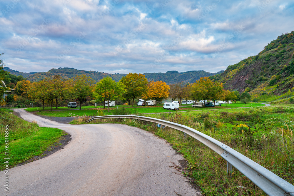 Naklejka premium Kamper site parking near Neef village at moselle river in Germany