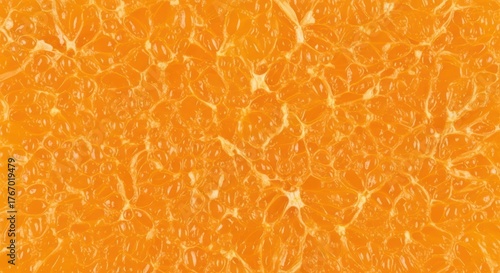 Close-up of fresh orange slice texture showing juicy pulp and vibrant color