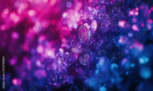 Vibrant bokeh lights in various shades of purple and blue captured with soft diffused lighting, clean and dynamic background concept, sharp and vivid,