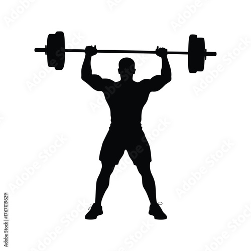 Silhouette of a weightlifter performing a clean and jerk with great strength, person lifting weights silhouette vector illustration
