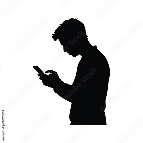 Silhouette of a person focused on their phone, absorbed in technology, person using phone silhouette vector illustration