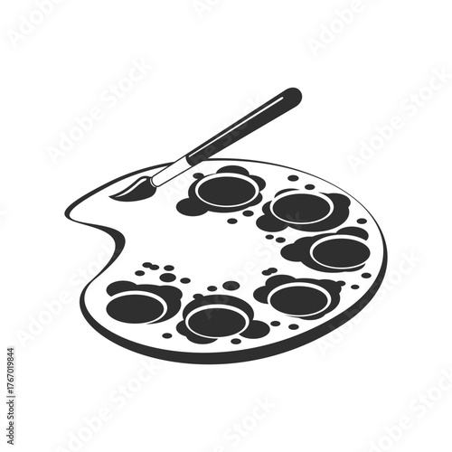 Painting supplies icon, Paint palette and brush in flat style.