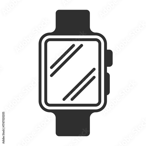 Vector icon of a smartwatch with a simple, modern design. Minimalist style, featuring a rectangular screen and side button, ideal for wearable technology concepts.