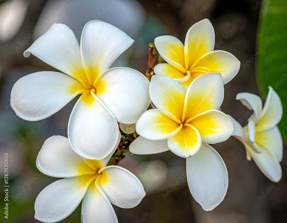 Fototapeta premium Close-up of white and yellow flowers with five petals