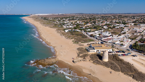 Foto la hermosa playa del Palmar de Vejer en la costa de Cádiz, Andalucía