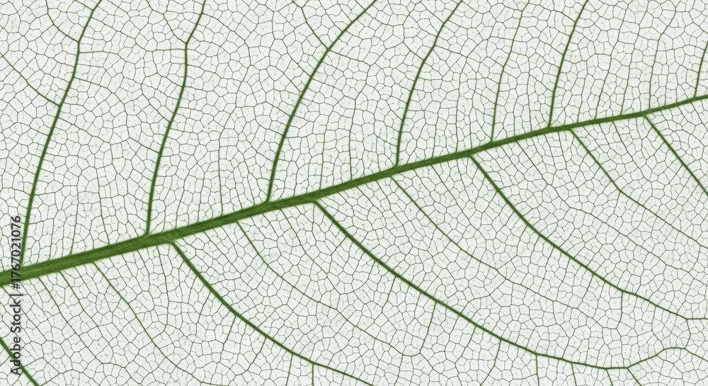 Obraz premium Close-up of a green leaf showing intricate vein patterns and transparent texture