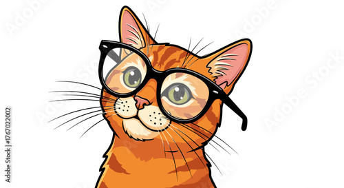 Cute orange tabby cat wearing glasses illustration for pet lovers and cartoon animal character enthusiasts alike